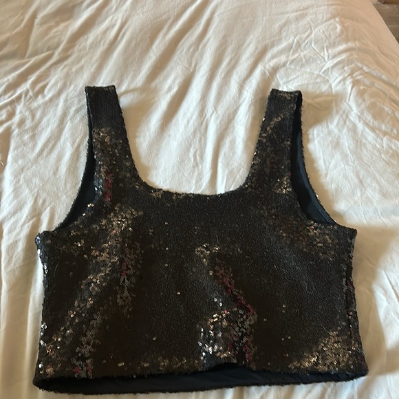 Black sequin crop top, Commando brand, size large - Picture 2 of 5